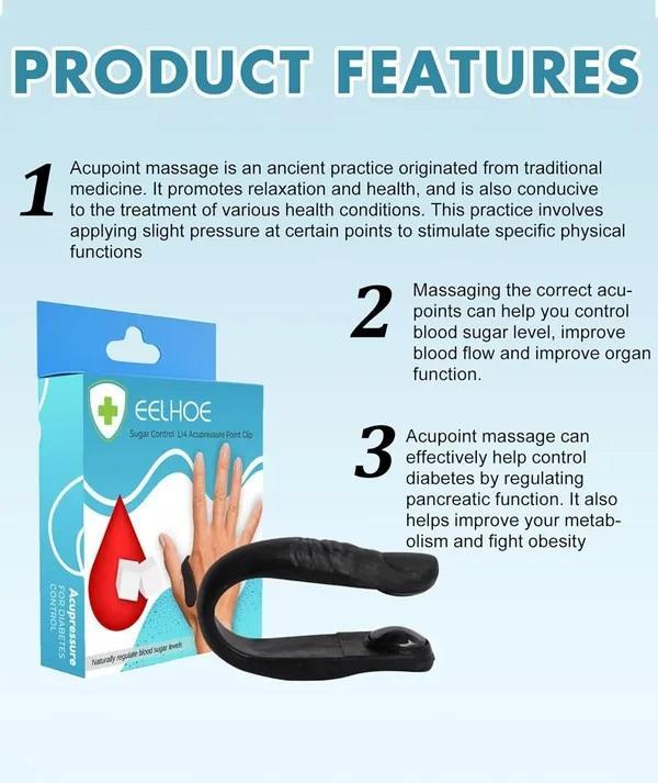 Acupressure Hand Clip for Natural Pain Relief – Sugar Control, Migraine & Headache Aid, Stress & Tension Relief Wearable Hand Massager
